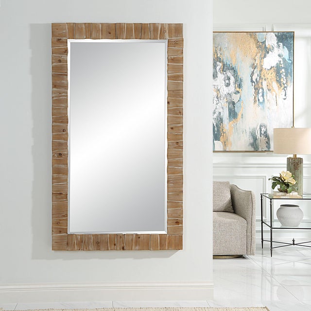 Perfect Addition To Any Coastal Cottage, This Oversized Mirror Features Overlapped Slabs Of Solid Fir Wood Creating An...