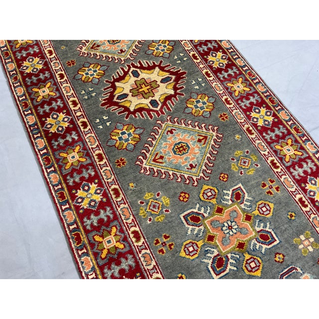 Gray and Red Tribal Wool Runner Rug With Geometric Medallions, 2'11" X 9'10" For Sale - Image 4 of 16