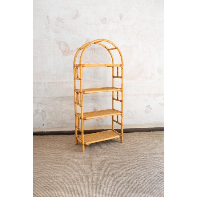 Arched Bamboo Bookcases with Woven Rush Fabric, 1970s, Set of 2 For Sale - Image 6 of 11