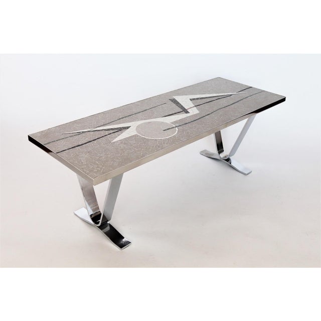 Mid-Century Mosaic Coffee Table with Abstract Pattern and Chrome Base, 1970s For Sale - Image 14 of 16