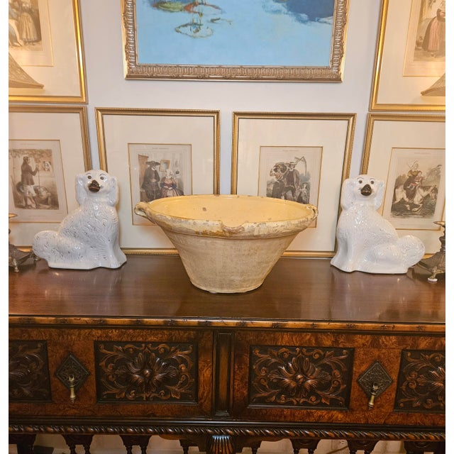 Farmhouse A Monumental 19th Century French Tian Bowel With 2 Loop Handles and Beautiful Poor Spout For Sale - Image 3 of 18