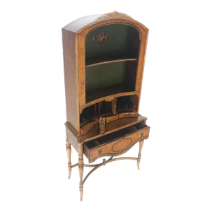 Berkey & Gay Painted Decorated Petit Secretary Display Cabinet with Shelves Burl