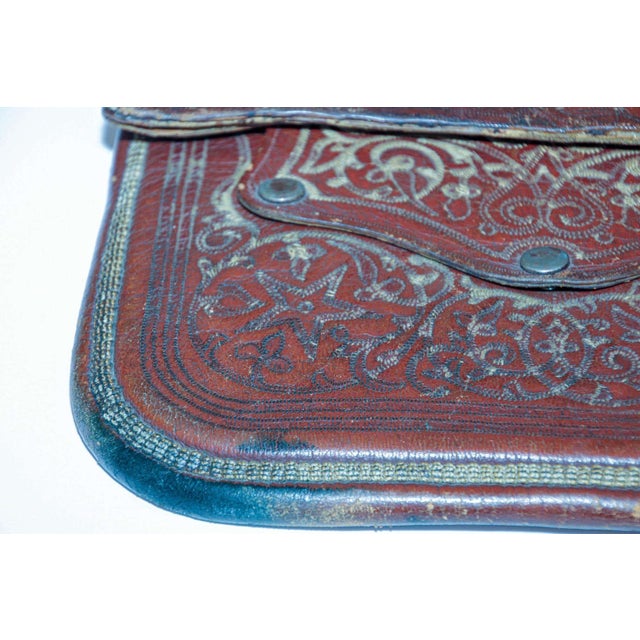 Antique Hand Tooled Leather Moroccan Bag Wall Decor For Sale - Image 4 of 16
