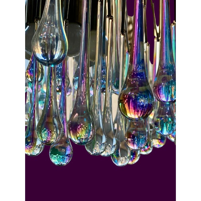 Murano, Venini & Co. Pair of Blue Iridescent Murano Glass Waterfall Chandeliers For Sale - Image 4 of 8