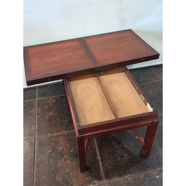 Antique 1939 Asian Theme Coffee Table Mahogany Swivel Top Game Table For Sale - Image 9 of 10