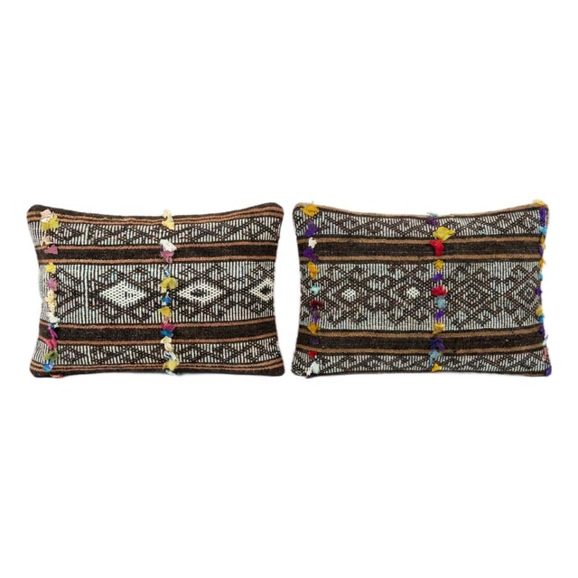 Bohemian Kilim Lumbar Pillow Cover 16'' X 24'' - Set of Two For Sale