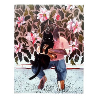 Hanna Ilczyszyn, Boy with a Cat, 2019, Acrylic Painting on Canvas For Sale