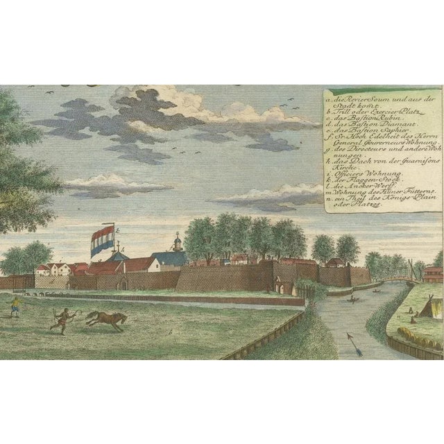 J.W. Heydt, Batavia Castle and Parade Ground, 1738, Hand-Coloured Engraving For Sale - Image 5 of 10