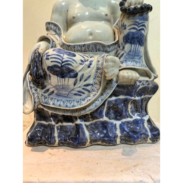 Blue Chinese Vintage Ceramic Buddhist Sculpture,Hand Carved Blue and White Porcelain the Eighteen Arhats Statue For Sale - Image 8 of 9