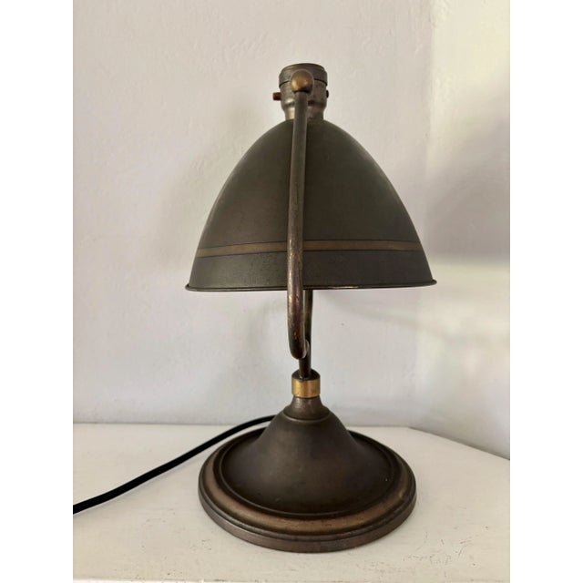 Art Nouveau Antique Bradley and Hubbard Style Art Nouveau Brass Desk Lamp Harp Bell Handel Era For Sale - Image 3 of 11