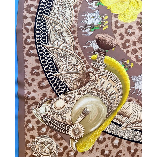 Chocolate Hermès Casques Et Plumets Silk Scarf 2012 Designed by Julie Abadie For Sale - Image 8 of 12