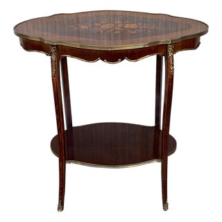 French 19th Century Table Louis XV Style with Floral Marquetry and Gilt Bronze For Sale