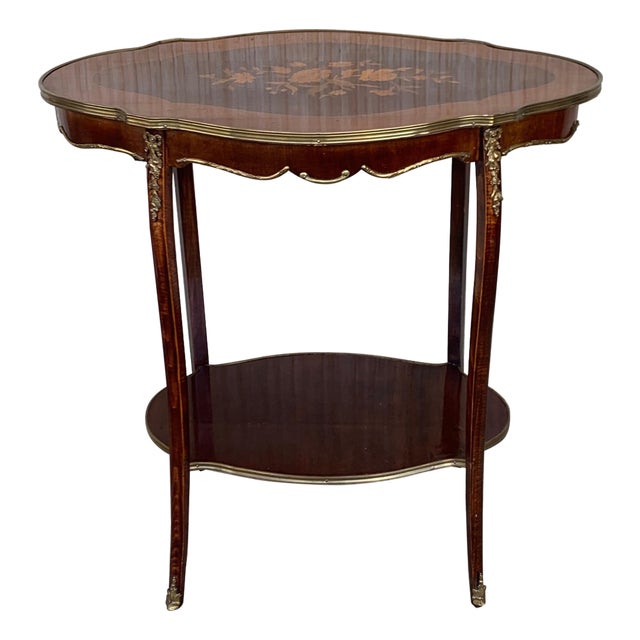 French 19th Century Table Louis XV Style with Floral Marquetry and Gilt Bronze For Sale