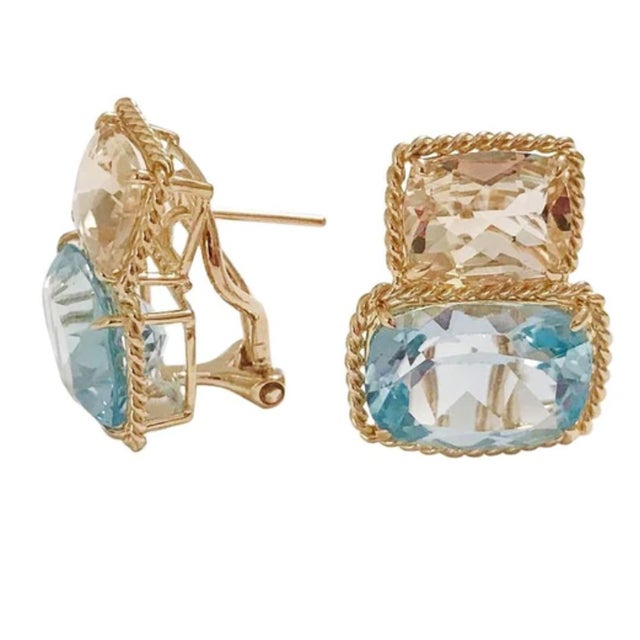 Christina Addison 18kt Yellow Gold Two Stone Cushion Cut Earring With Rope Twist Border - a Pair For Sale - Image 9 of 12