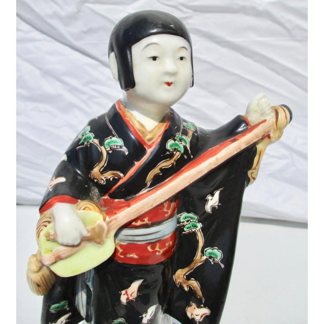 Kutani poreclain of young musician , now mounted as lamp feature.. Early 20th century ceramic of sweet young musician....