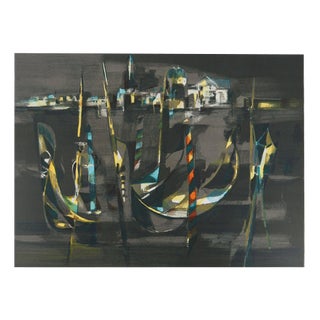 Marcel Mouly, The Gondolas in Front of St Georges at Night, Original Lithograph For Sale