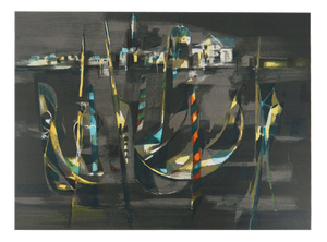 Marcel Mouly, The Gondolas in Front of St Georges at Night, Original Lithograph