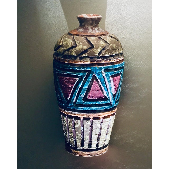 Bitossi art vase, colorful, Italian lava pottery, made in the 1970s, mid-century geometric design. Excellent vintage...