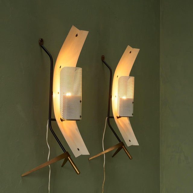 Beige Sculptural Table or Wall Lamps in Brass and Perforated Metal by Gastone Colliva, Italy, 1950s, Set of 2 For Sale - Image 8 of 10