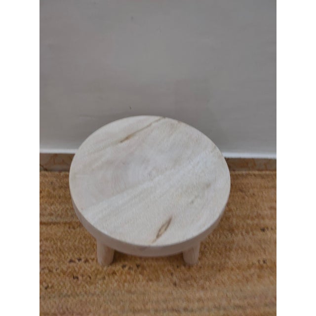 2020s Wooden Mid Century Small Solid Wood Milking Stool in Distress Finish For Sale - Image 5 of 8