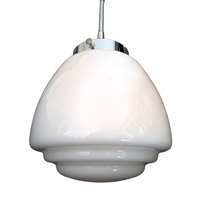 Art Deco Opaline Pendant Light, 1930s For Sale