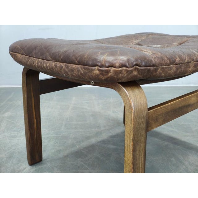 Brown Leather Ottoman attributed to Ingmar Relling for Westnofa, Norway, 1960s For Sale - Image 8 of 12