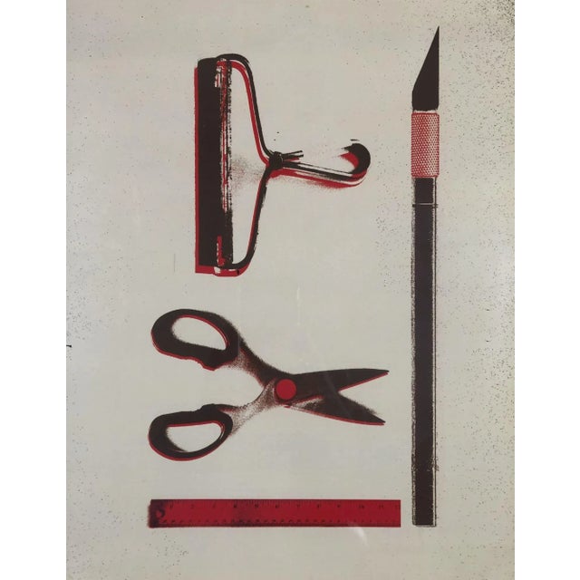 Modern style collage style art print is made to look Three-dimensional, with the words "cut and paste." The artist is...