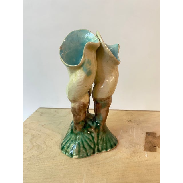 English Antique English Majolica Triple Shell Vase For Sale - Image 3 of 6