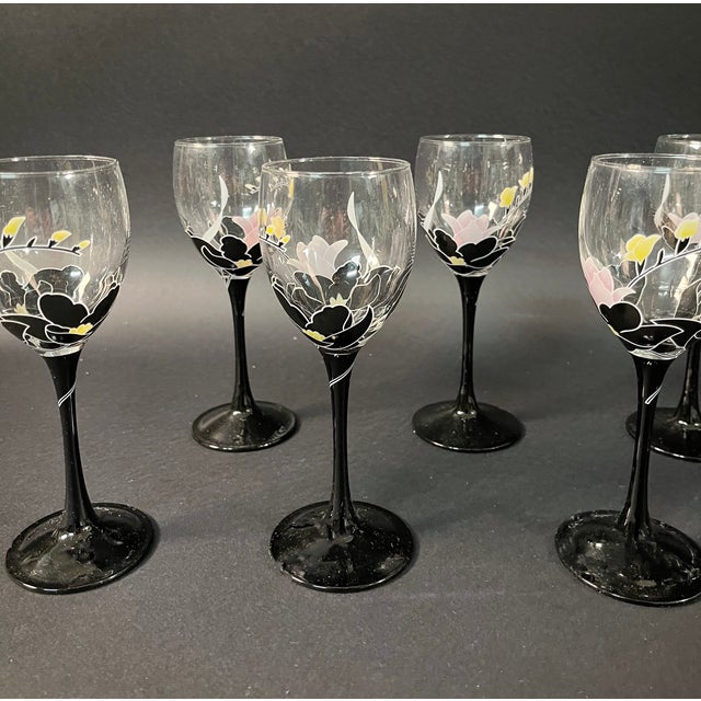 Glass Vintage French Hand-Decorated Glasses, 1950s, Set of 6 For Sale - Image 7 of 13