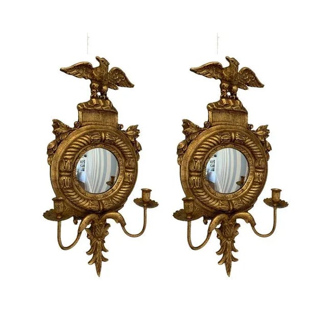 Pair of Federal Eagle Candle Convex Mirror Sconces For Sale In New York - Image 6 of 6