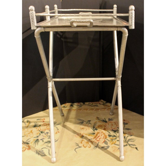 Everlast Metal Products Corporation Circa 1940s Hollywood Regency Cocktail Tray & Folding Stand For Sale - Image 4 of 7