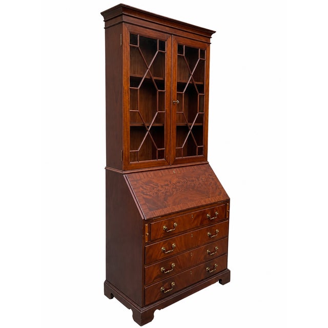1920s English Mahogany Secretary Desk with Glass-Fronted Cabinet, 1920s For Sale - Image 5 of 8