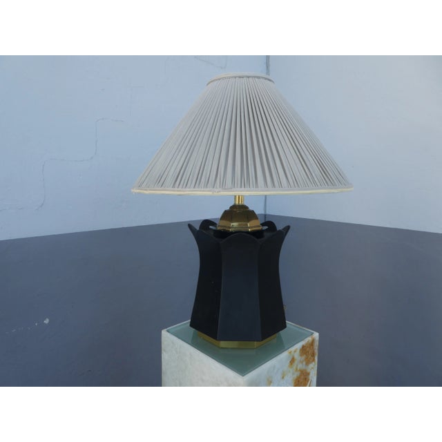 70's Brass and Black Ceramic Decorator Accent Lamp For Sale - Image 10 of 13