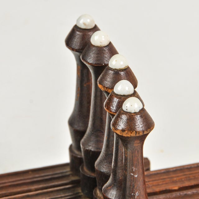 Antique Accordion Peg Holder With Porcelain Caps | Wall Mount Early 1900's Expandable Peg Rack For Sale - Image 9 of 14