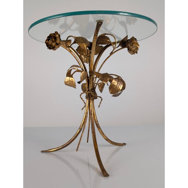 Mid-Century Modern Gilt Metal Floral Rose Side Table, 1970s For Sale - Image 14 of 18