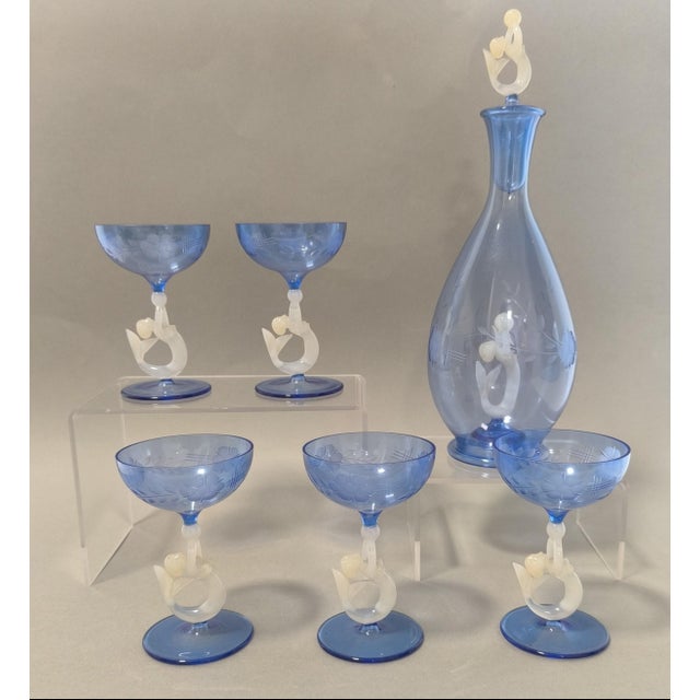 Liqueur Set of Glasses and Carafe from Lauscha, 1940s, Set of 6 For Sale - Image 9 of 9