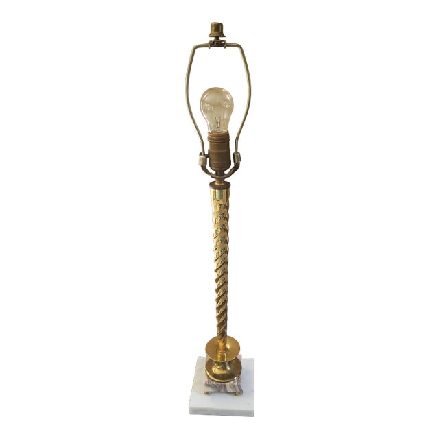 Vintage Mid 20th Century Twisted Brass and Marble Table Lamp For Sale