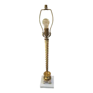 Vintage Mid 20th Century Twisted Brass and Marble Table Lamp