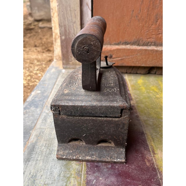 1960s Antique Cast Iron Coal-Fired Sad Iron With Wooden Handle For Sale - Image 5 of 8