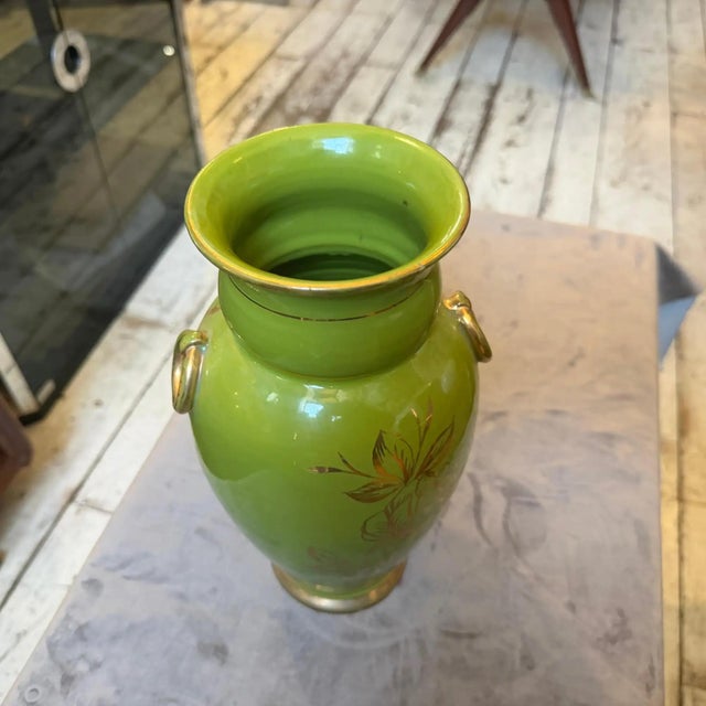 1950s Mid-Century Modern Apple Green and Gold Ceramic Vase From Sesto Fiorentino For Sale - Image 4 of 12