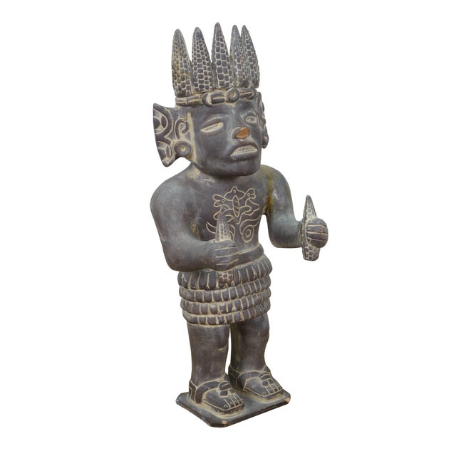 Vintage 20th century South American / Mayan folk art style sculpture in the shape of a humanoid figure with a corn cob...