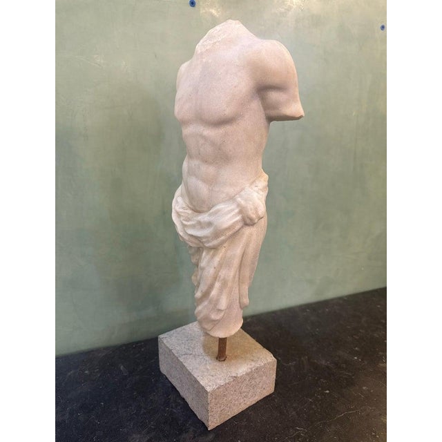 Classical Roman Classical Marble Male Torso Fragment on Custom Stone Base For Sale - Image 3 of 12