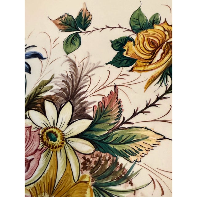 Off-white Large 1980s Italian Hand Painted Floral Platter Signed & Numbered Made in Italy For Sale - Image 8 of 12