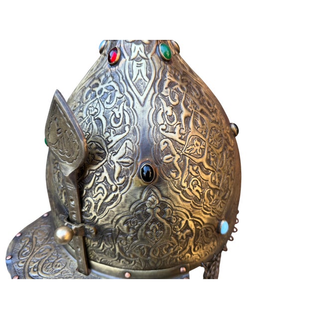 Jeweled Engraved Brass Helmet For Sale - Image 12 of 18