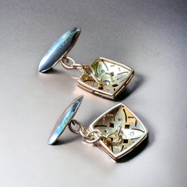 1910s Edwardian Square Diamond Cufflinks, 1910, Set of 2 For Sale - Image 5 of 11