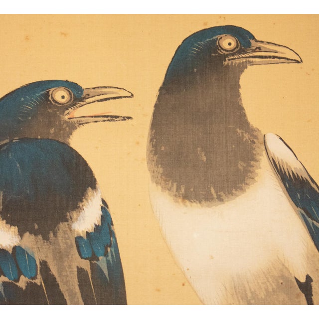 Textile C. 1900-1920s Imai Kōshi "Magpies on a Pine Tree", Japanese Silk Scroll Painting For Sale - Image 7 of 18