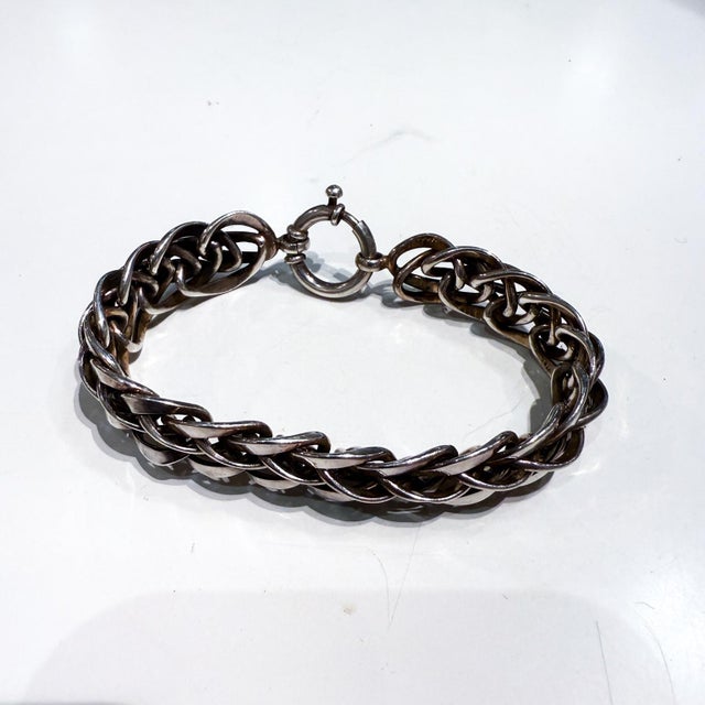 Mid-Century Modern Midcentury Modern Braided Silver Link Bracelet For Sale - Image 3 of 9