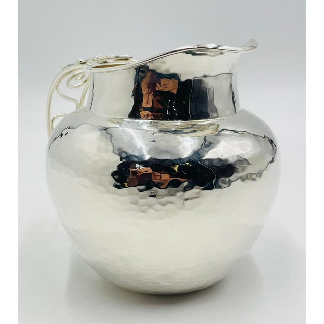 Metal 1980s Whimsical Emilia Castillo Water Pitcher in Hammered Silver Finish, Mexico Silver For Sale - Image 7 of 18