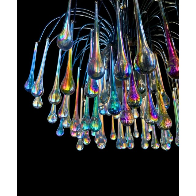 1970s Pair of Blue Iridescent Murano Glass Waterfall Chandeliers For Sale - Image 5 of 8