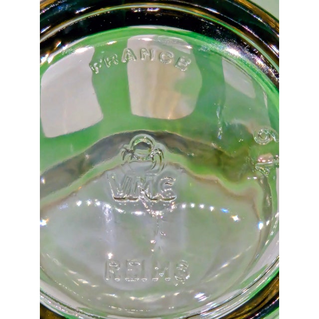 Glass Vintage French VMC Reims Emerald Green & Gold Floral Highball Glasses, Pair For Sale - Image 7 of 7